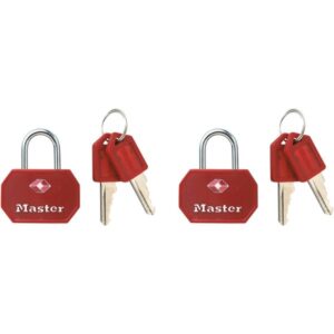 Set 2 ks visiacich zámkov Master Lock TSA 4681EURTBLR - červený